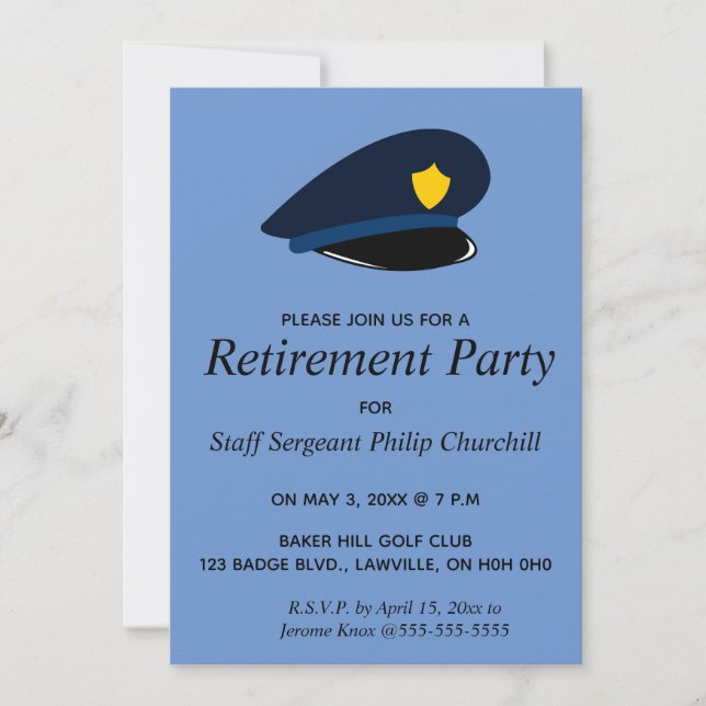 Invitation de retraite de chapeau d'agent de polic (Devant)