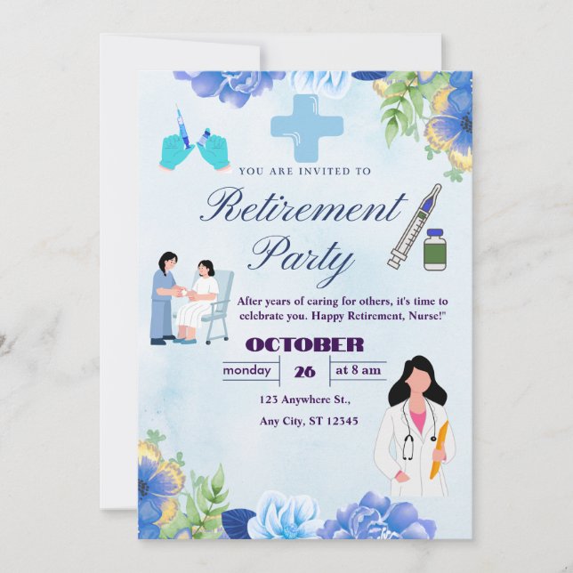Invitation de retraite de fête pour infirmière à m (Devant)