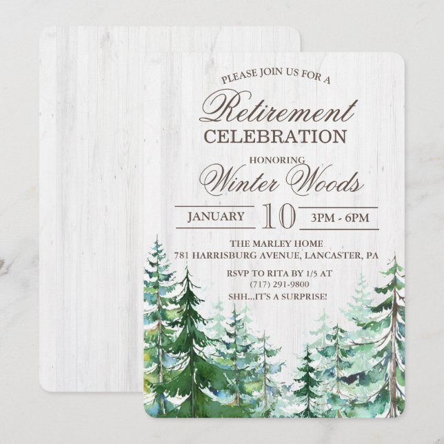 Invitation de retraite en bois rustique d'arbre (Devant / Derrière)