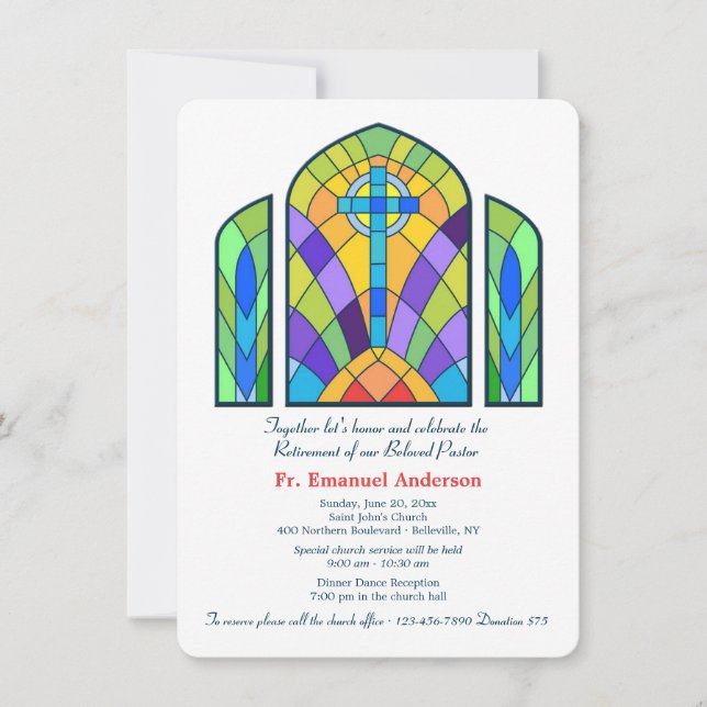 Invitation de retraite en verre coloré (Devant)