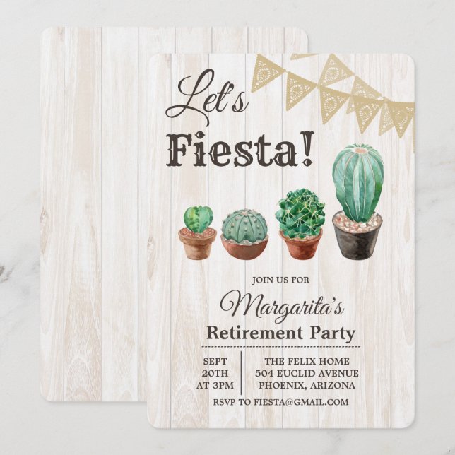 Invitation de retraite Fiesta Cactus (Devant / Derrière)