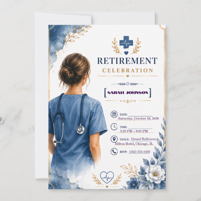 Invitation de retraite pour infirmière à motif flo (Devant)