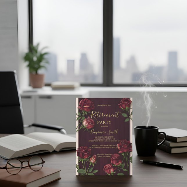 Invitation de Retraite Rose Bois Foncé Texte Or Lu (Créateur téléchargé)