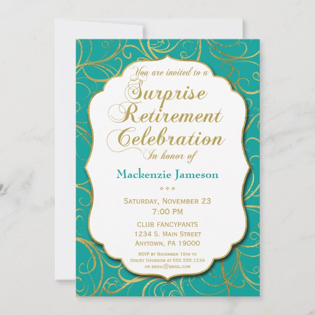 Invitation de retraite surprise Turquoise Gold Swi (Devant)