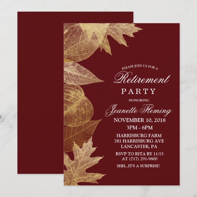 INVITATION DE RETRAITE TOUTE COULEUR - Feuilles d' (Devant / Derrière)