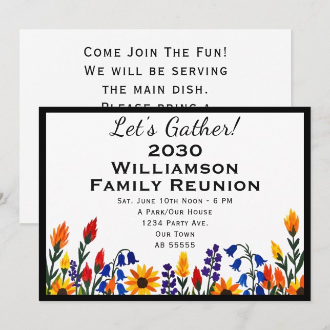 Invitation de réunion de famille Fleur sauvage Tou (Devant / Derrière)