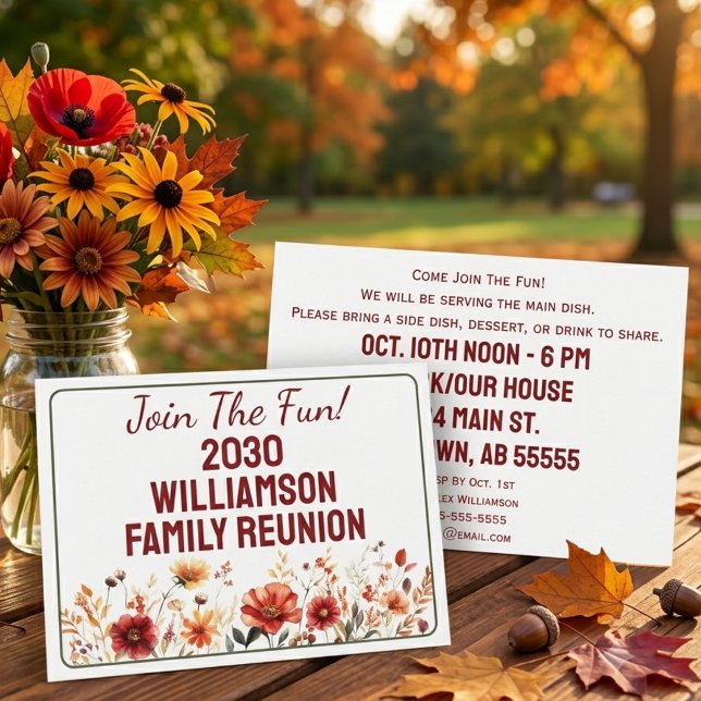 Invitation de réunion de famille florale rustique  (Créateur téléchargé)