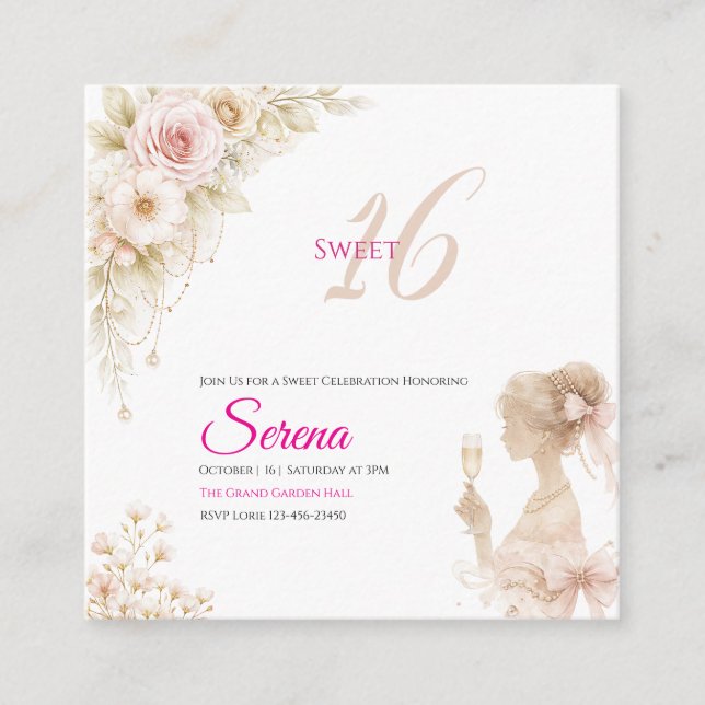 Invitation de rêve fleuri doux pour un anniversair (Devant)