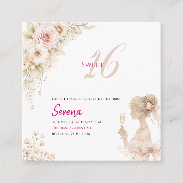 Invitation de rêve fleuri pour un anniversaire Swe (Devant)