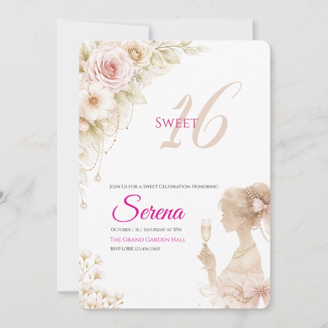 Invitation de rêve fleuri pour un doux anniversair (Devant)