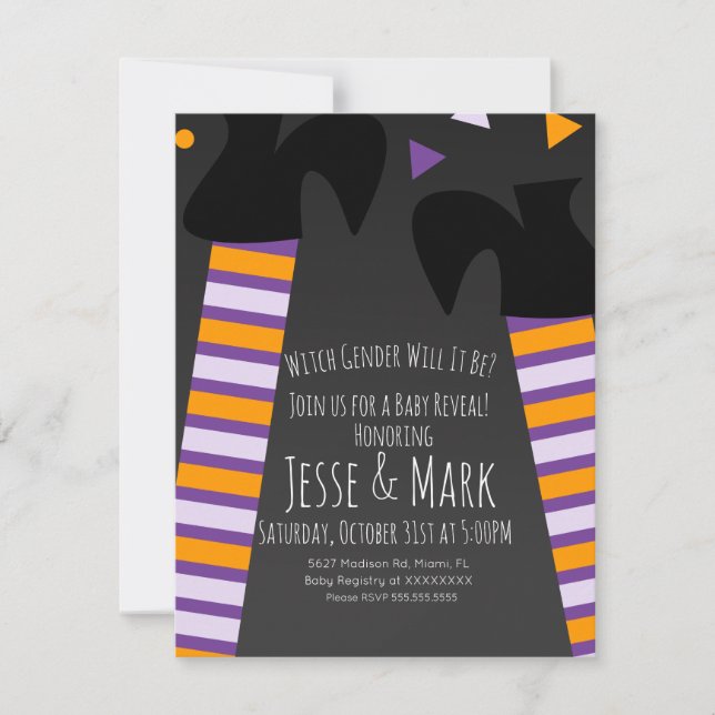 Invitation de révélation de genre Halloween Sorciè (Devant)