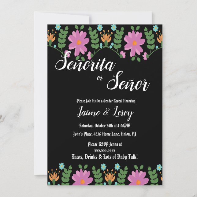Invitation de révélation de sexe avec fleurs mexic (Devant)