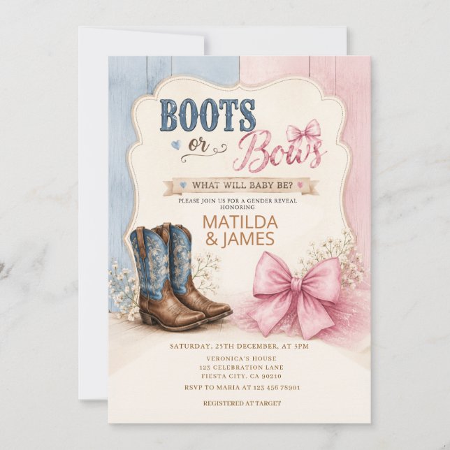 Invitation de révélation du sexe Bottes ou Rubans  (Devant)