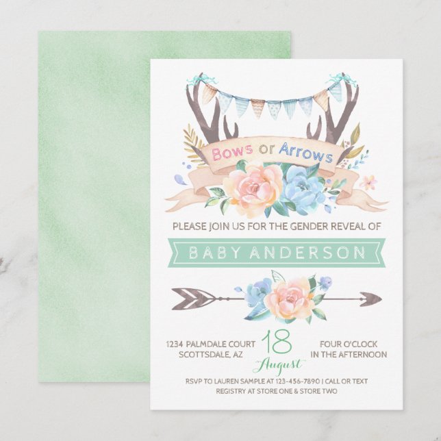 Invitation de révélation du sexe de bébé à thème t (Devant / Derrière)