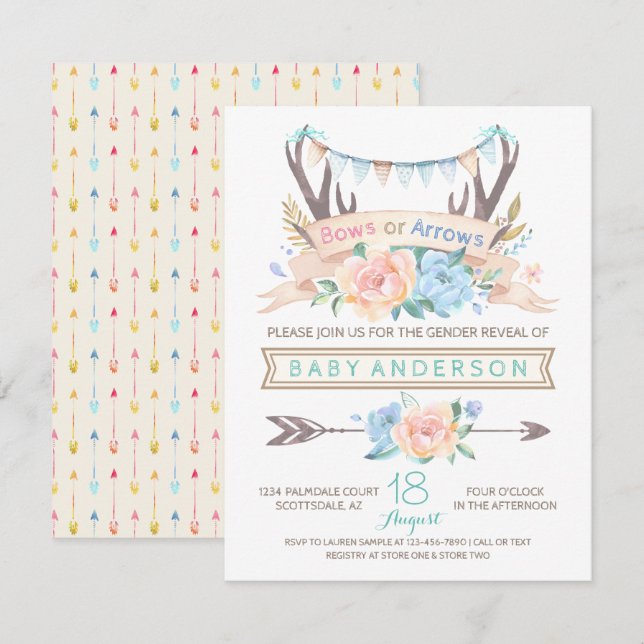 Invitation de révélation du sexe de bébé à thème t (Devant / Derrière)