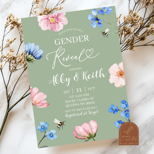 Invitation de révélation du sexe de bébé avec fleu