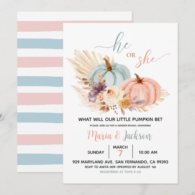 Invitation de révélation du sexe de bébé citrouill (Devant / Derrière)