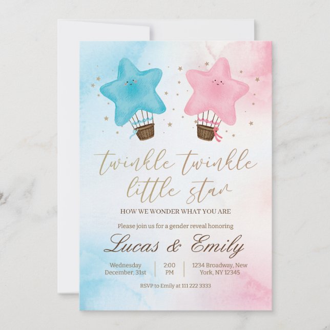 Invitation de révélation du sexe de bébé Étoile sc (Devant)