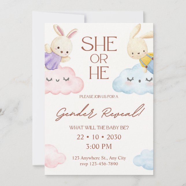 Invitation de révélation du sexe de bébé lapin vin (Devant)