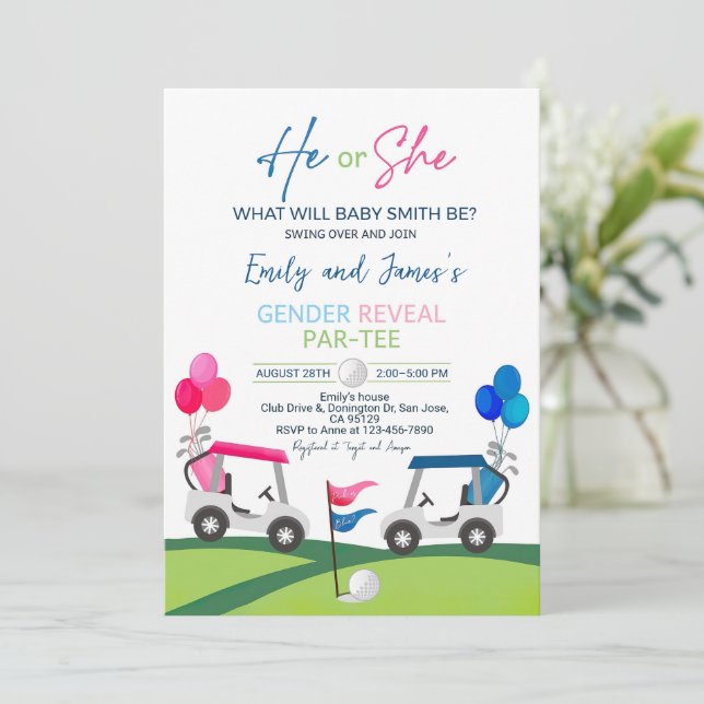 Invitation de révélation du sexe de golf Il ou Ell (Debout devant)