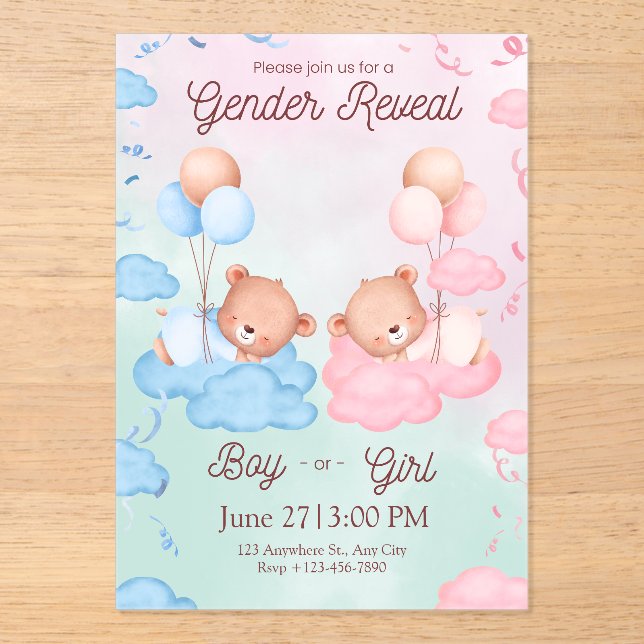 Invitation de révélation du sexe des ours mignons (Recto)