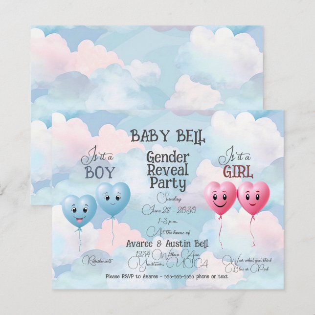 Invitation de révélation du sexe du bébé (Devant / Derrière)