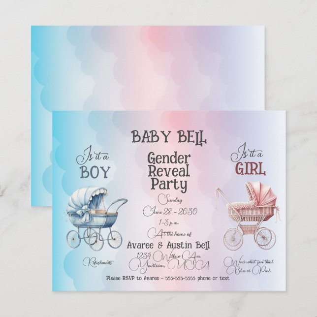 Invitation de révélation du sexe du bébé (Devant / Derrière)