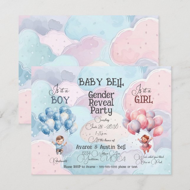 Invitation de révélation du sexe du bébé (Devant / Derrière)