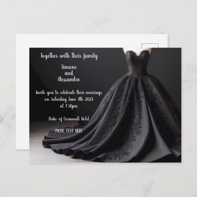 Invitation de robe de mariée noire (Devant / Derrière)