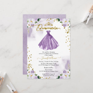 Invitation de robe florale violette pour Quinceane