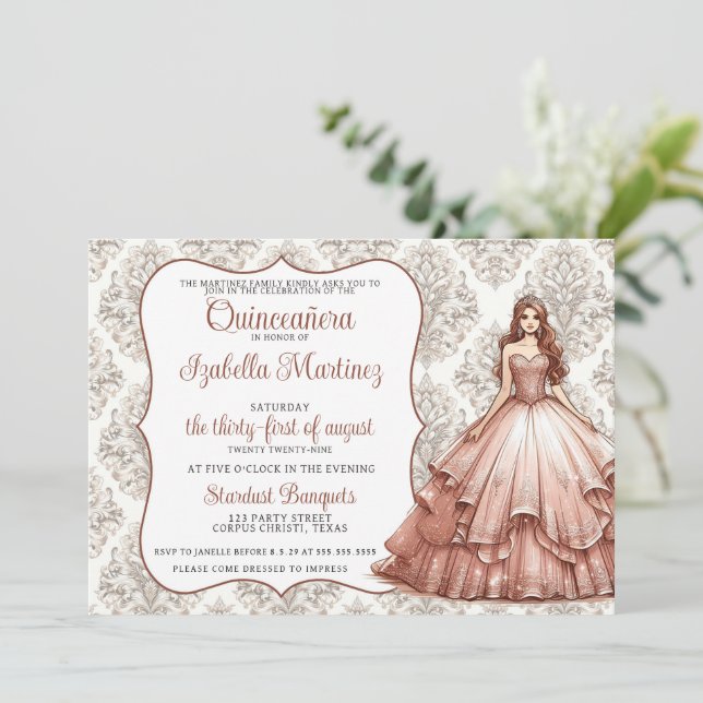 Invitation de robe rose Gold Quinceañera (Debout devant)