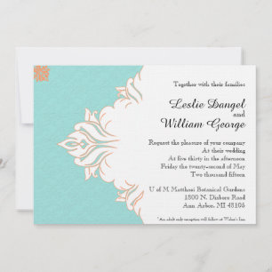 Invitation de Robin Egg Blue Orange Mariage damass