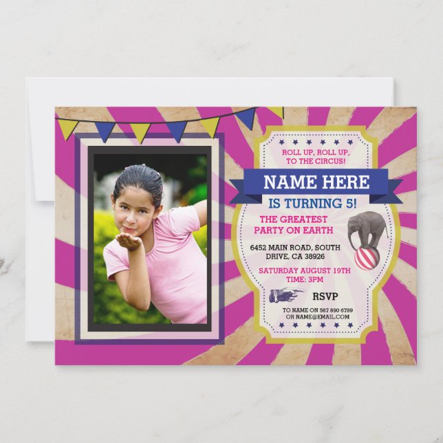 Invitation de rose de photo de fête d'anniversaire (Devant)