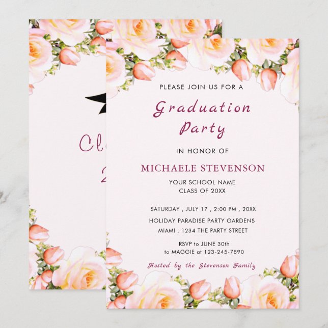 Invitation de rose Modèle de l'admission de votre  (Devant / Derrière)