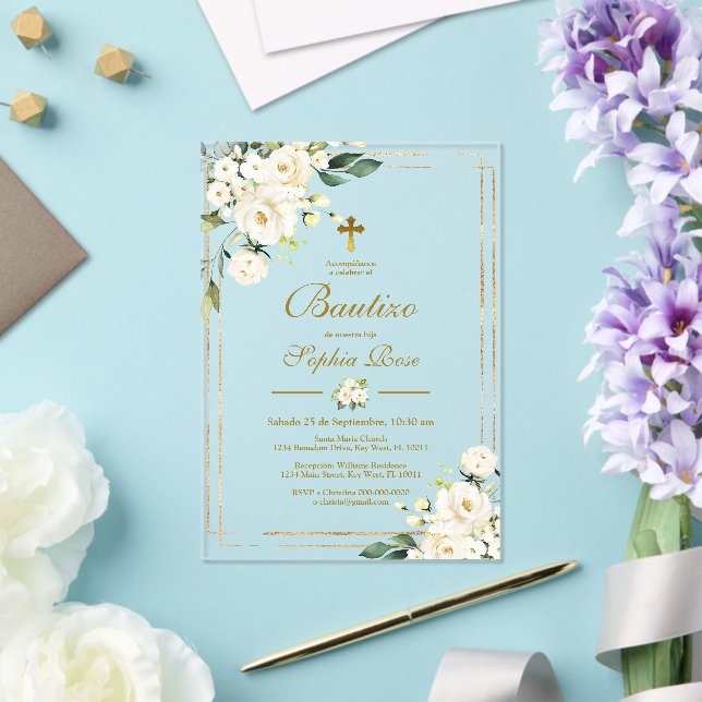 Invitation de Roses Blanches pour Baptême (Insitu (Mariage))