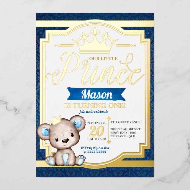 Invitation de Royal Prince Anniversaire Foil (Recto)