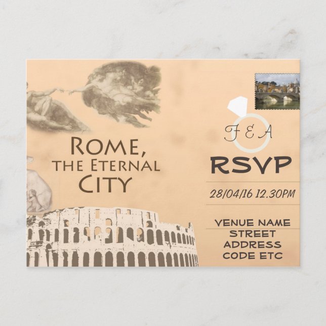 Invitation de RSVP de mariage sur le thème de Rome (Devant)