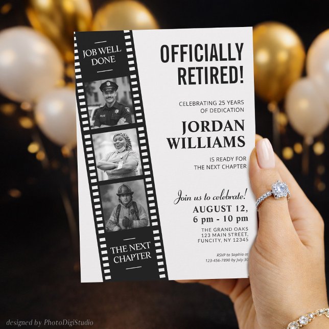 Invitation de ruban de film, retraite personnalisé (Film Strip Invite, Hollywood Custom Retirement Invitation)