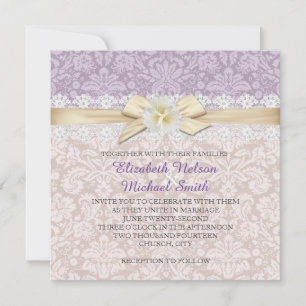 Invitation de ruban or Floral Lavender Mariage dam