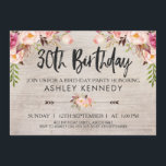 Invitation de Rustic Boho Floral 30e anniversaire<br><div class="desc">Invitation de Rustic Boho Floral 30e anniversaire Vous cherchez une invitation à fleur ou tribale pour 30e anniversaire ? Cette conception comporte trois arrangements floraux et deux flèches sur un arrière - plan de grain de bois aquarelle. J'ai aussi ajouté du texte de calligraphie de brosse moderne pour le titre....</div>