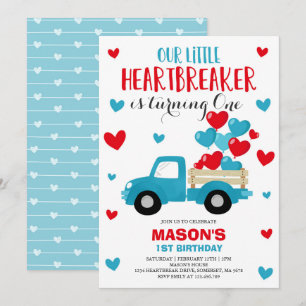 Invitation de Saint-Valentin Camion Bleu brise-coe