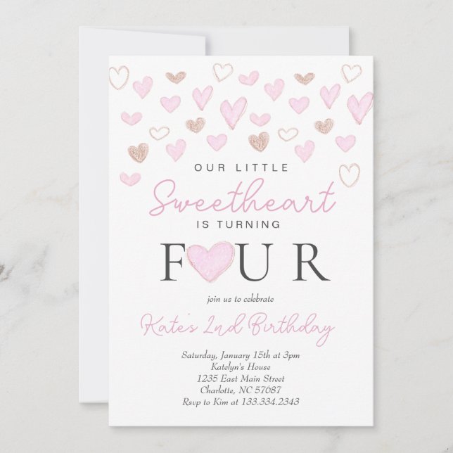 Invitation de Saint Valentin pour le quatrième ann (Devant)