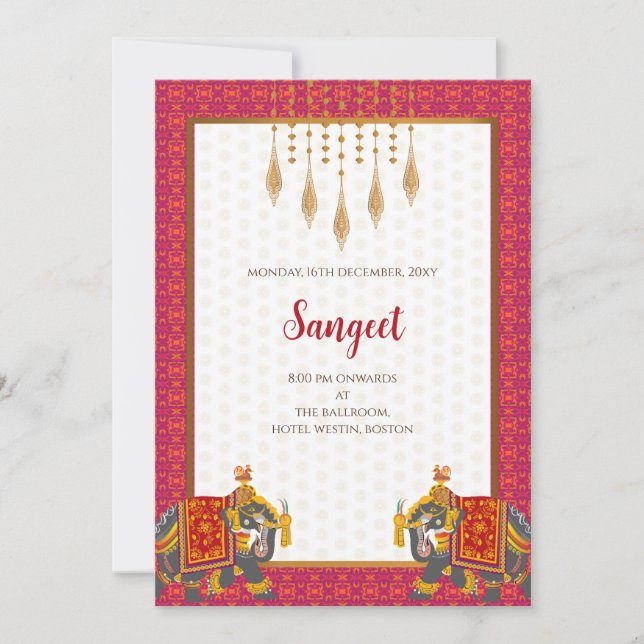 Invitation de Sangeet indien & Cartes d'invitation (Devant)