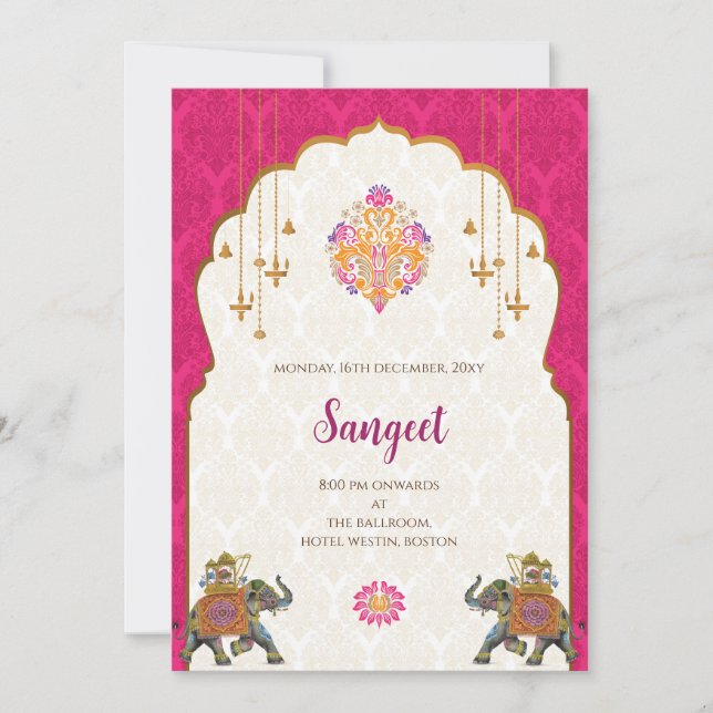 Invitation de Sangeet indien et cartes de mariage  (Devant)