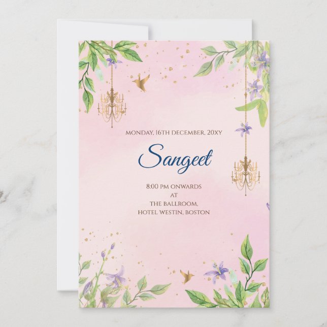Invitation de Sangeet indien et cartes de mariage  (Devant)