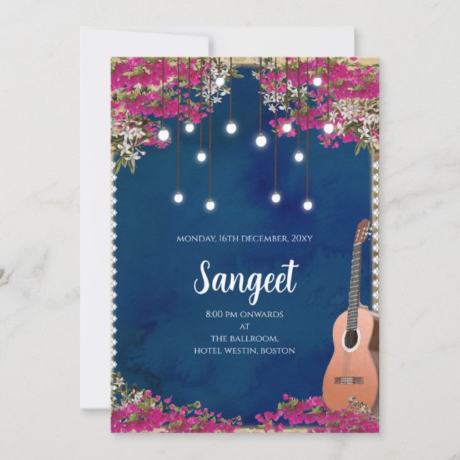 Invitation de Sangeet indien et Cartes d'invitatio (Devant)