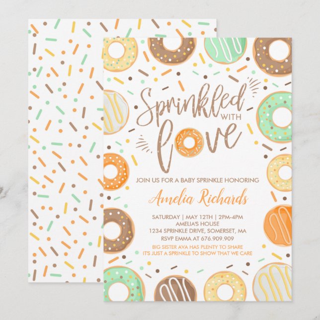 Invitation de saupoudrage de bébé Donut avec amour (Devant / Derrière)