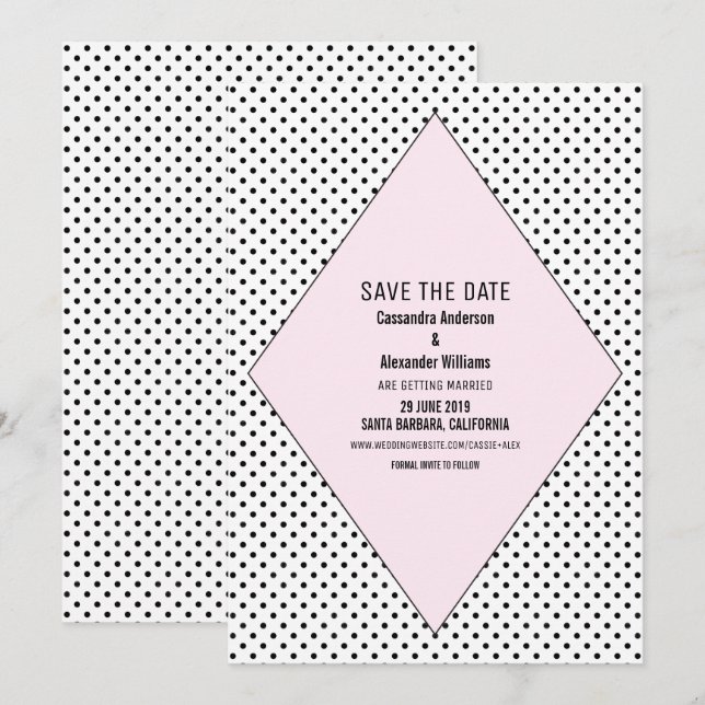 Invitation de sauvegarde à date moderne rose à poi (Devant / Derrière)