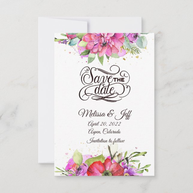 Invitation de sauvegarde à la date en aquarelle ro (Devant)