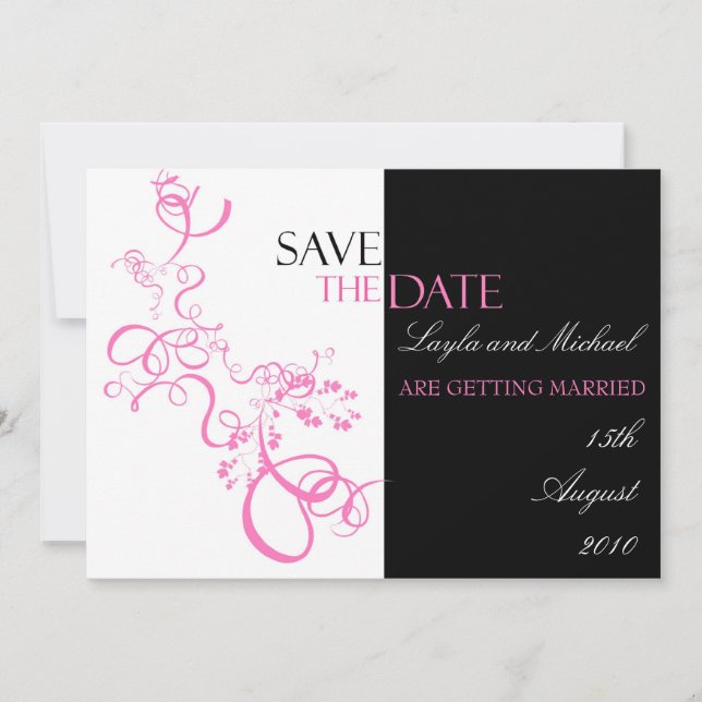 Invitation de sauvegarde de date à tourbillon rose (Devant)